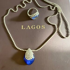 Lagos Caviar Maya Lapis Lazuli Quartz Doublet Pendant Necklace  and Ring